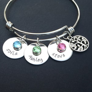 Tree of life Bracelet - Kids Names Bangle - Expandable Bracelet - Personalized Mom Jewelry - Name Bracelet - Personalized family Bracelet