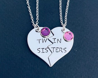 Twin Sisters Necklace set - Broken Heart - Broken Heart Necklace Set - Sister Necklaces - Gift for Little or Big Sister - Twins Jewelry