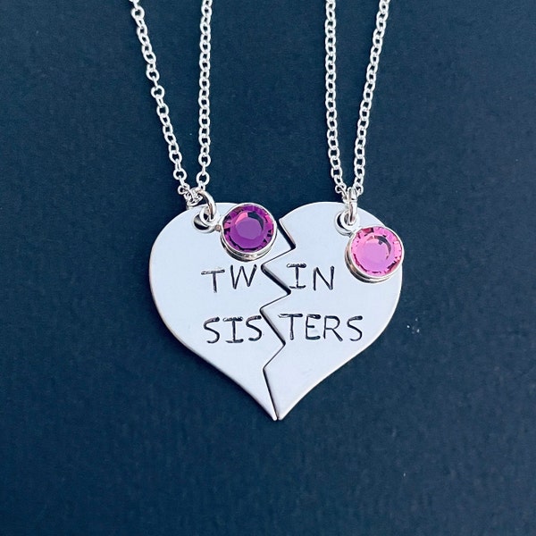 Twin Sisters Necklace set - Broken Heart - Broken Heart Necklace Set - Sister Necklaces - Gift for Little or Big Sister - Twins Jewelry