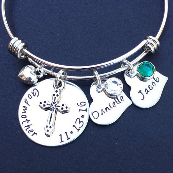 Godmother Gift- Godmother Jewelry- Hand Stamped Jewelry- Bangle- Godmother Bracelet- Godparent- Christening- Baptism- Confirmation- Mom Gift