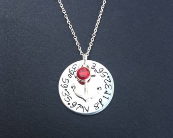 Latitude Longitude Necklace - Coordinate Necklace, Anchor Necklace - Hand Stamped Jewelry - Custom Coordinates - Personalized Necklace