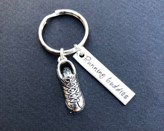 Hand Stamped Keychain, Running buddy Keychain, Runners Keychain, Gift for Runners, Marathon keychain, Shoe Charm, Running buddies, Friends