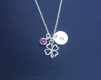 Shamrockhalsband, fyrklöver, lyckobringare, 4 blad, initialhalsband, klöverblomsmycken, irländsk lyckogåva, klöverfödelsedagspresent