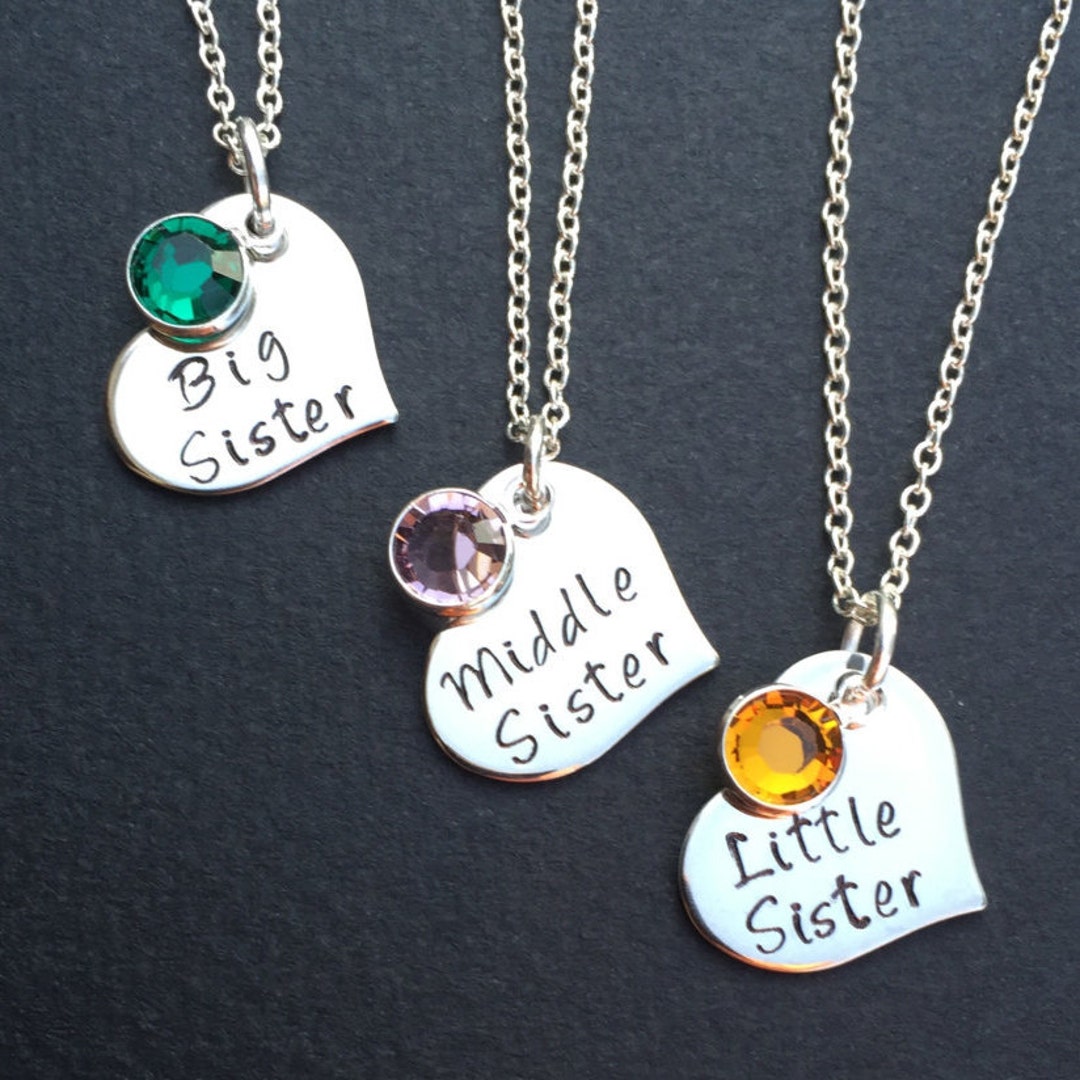 3 Sisters Necklace Set of 3 Necklaces With Birthstones Heart Necklace Set Sisters Necklace Set Big Sister Middle Sister Little Sis Etsy
