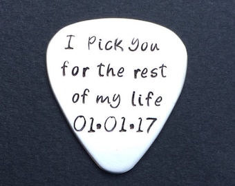 Grooms gift from Bride, Gift for Fiance, Hand stamped guitar pick, Bride to groom gift, Personalized Musician Gift, I pick you