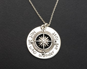 Not all who wander are lost, GPS Gift, Travel Gift Idea, Compass necklace, Navigation necklace, North East South West, Around the world gift