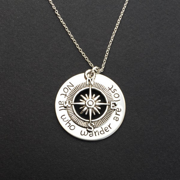 Not all who wander are lost, GPS Gift, Travel Gift Idea, Compass necklace, Navigation necklace, North East South West, Around the world gift