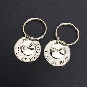 I&#39;ll Be Back - I&#39;ll Be Waiting - Couples Keychain Set LDRship Long Distance Love or Friendship - Gift for LDR - Long Distance Relationship