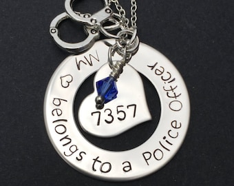 Hand Stamped-My Heart Belongs To A Police Officer-Firefighter-Cop Hero-Marine Coastie-Soldier Custom Necklace