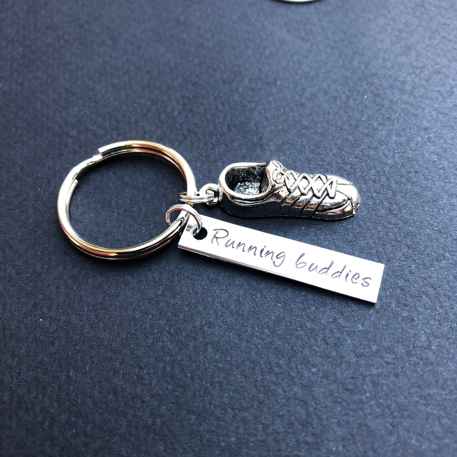 Hand Stamped Keychain Running Buddy Keychain Runners Etsy