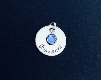 Add on name charm - add on 3/4 inch disc with birthstone - additional name disc with birthstone - personalized stainless steel name charm