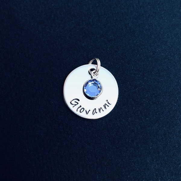 Add on name charm - add on 3/4 inch disc with birthstone - additional name disc with birthstone - personalized stainless steel name charm