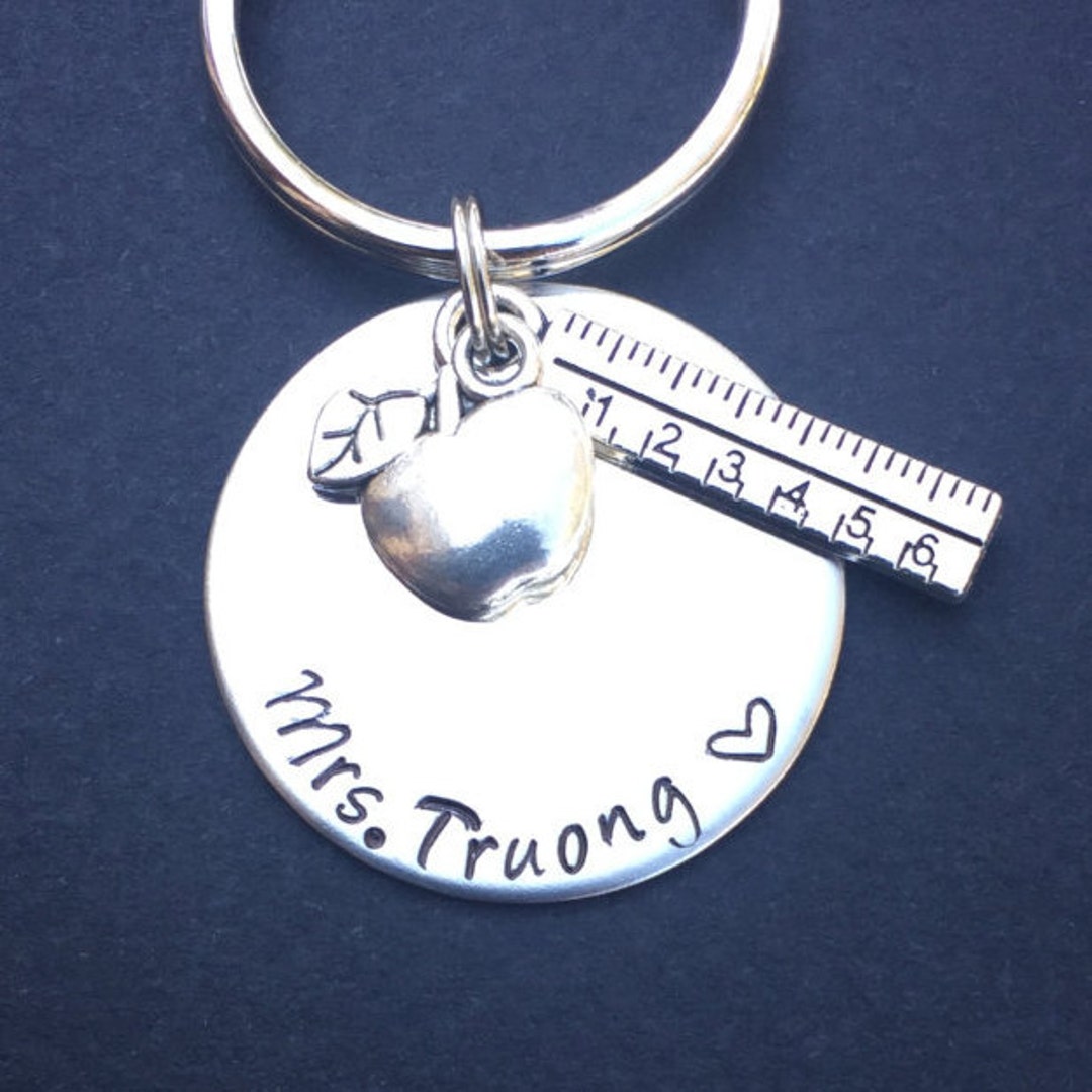 Hand Stamped Teacher Keychain - Teacher Gift School Ruler - Keychain ...