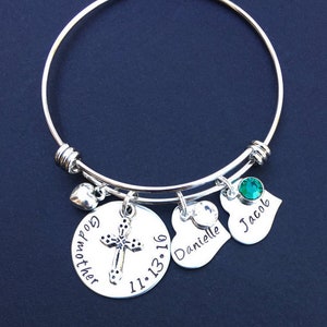 Godmother Gift Godmother Jewelry Hand Stamped Jewelry Bangle Godmother Bracelet Godparent Christening Baptism Confirmation Mom Gift image 4