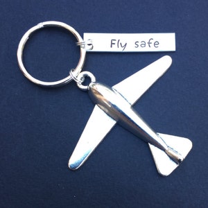 Fly Safe Keychain, Pilot Gift, Airplane Keychain, Airplane, Traveling Keychain, Handstamped Keychain, Gift for Flight Attendant, Travel gift