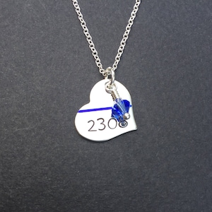 Thin blue line jewelry, police officer gifts, police wife necklace, Badge Number heart, Hand stamped, Blue Life Matters, My Hero Necklace