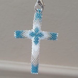 Beaded Cross Pendant, Zipper Purse Charm Ornament  PDF Tutorial 4 patterns Peyote Stitch
