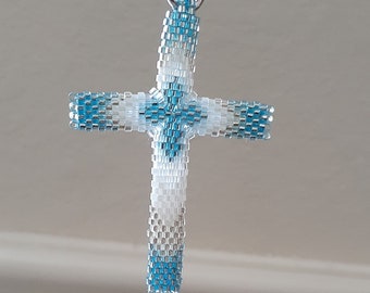 Beaded Cross Pendant, Zipper Purse Charm Ornament  PDF Tutorial 4 patterns Peyote Stitch