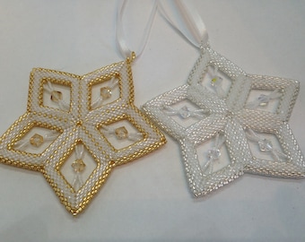 Flat Star Christmas Ornament Pattern Tutorial PDF Gold or Silver