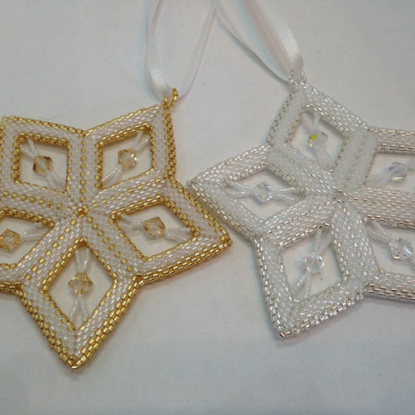 Flat Star Christmas Ornament Pattern Tutorial PDF Gold or Silver