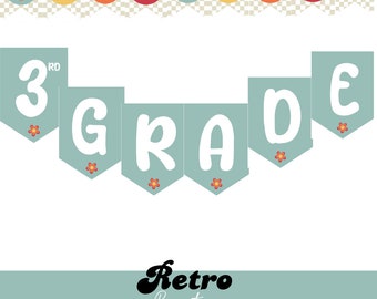 Retro Bulletin Board Bunting Display, Classroom Decor, Editable Template, Instant Download