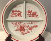 Vintage Fire King Vitrock Red Little Bo Peep Divided Child 39 s Baby Dish Plate