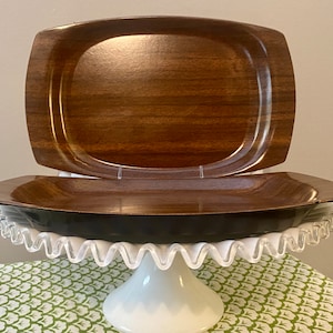 Set of 2 Pyrex Plastic Faux Wood Rectangular Trays - 78-T