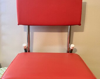 Folding Stadium Seat Brown Tweed Vintage MCM Plastic & Metal Folding Booster Chair