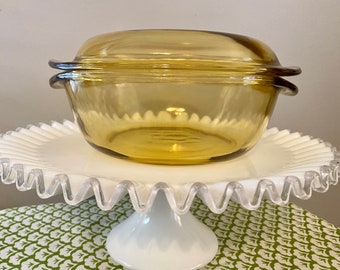 Vintage Dynaware / Pyr-0-Rey Amber Casserole Dish with Lid