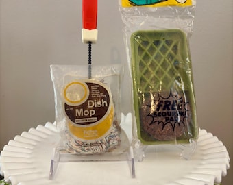 CHOICE of 1 Vintage Plastic Avocado Serv-Rite Soap & Scouring Pad Dish OR Red Handle Dish Mop NOS