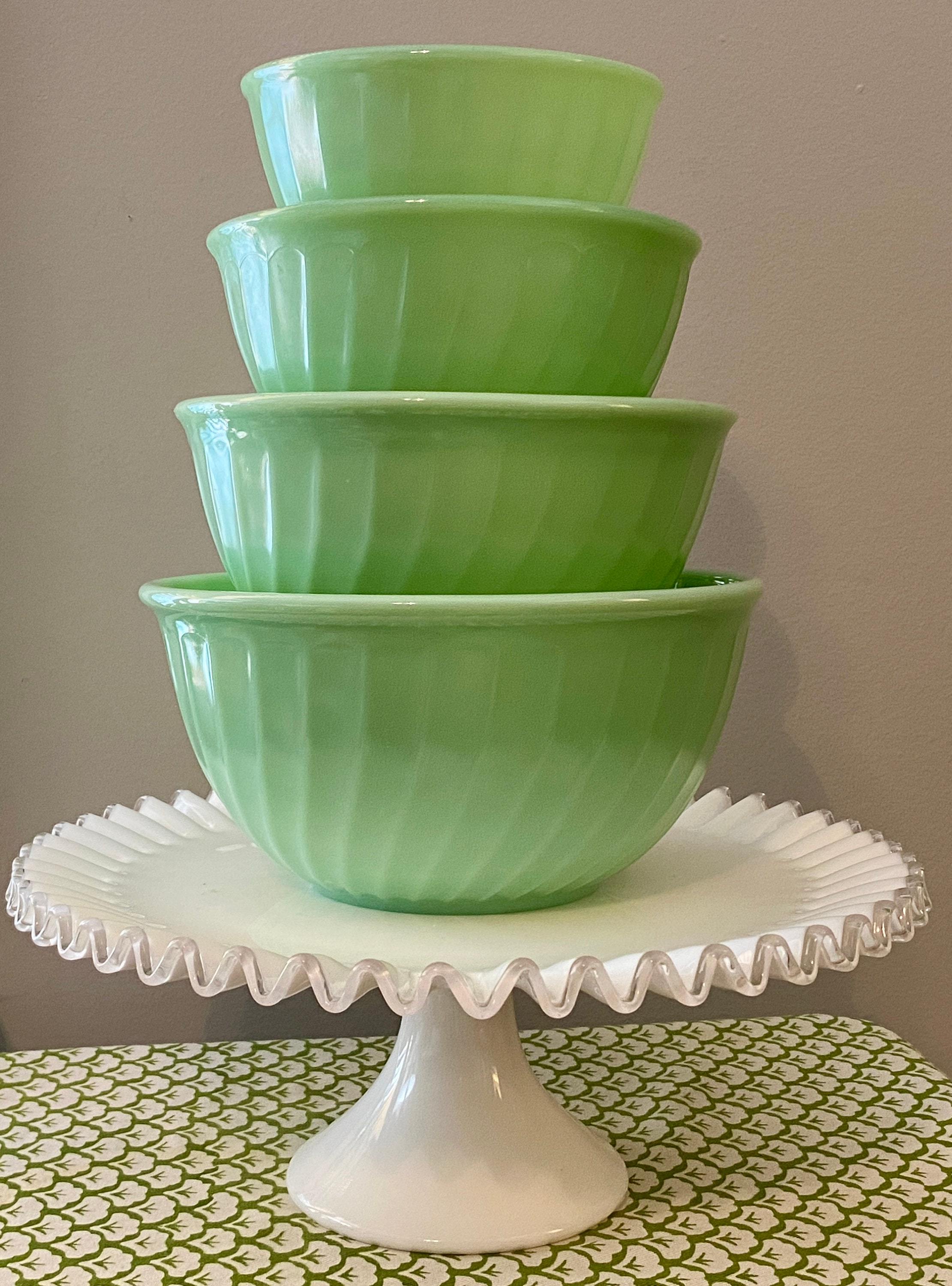 Set of Vintage Fire King Jadeite Swirl Mixing Bowls