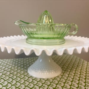 Vintage 1930&#39;s Green Uranium Glass Footed Juicer - Vaseline Glass Reamer Depression Glass Citrus Juicer