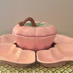 Vintage California Pottery Vista Valley Pink Strawberry Condiment Server - 1950&#39;s/1960&#39;s