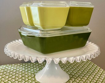 Vintage Pyrex Verde Complete 8 Piece Set of Refrigerator/Oven Dishes - 2/501's, 502 & 503