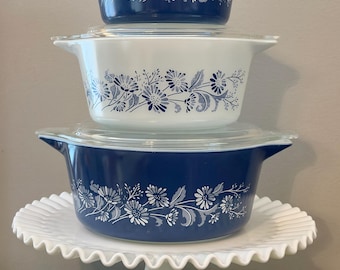 Set of 3 Colonial Mist Round Covered Casserole Dishes 473, 474 & 475