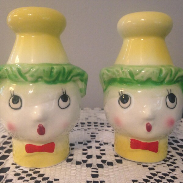 Vintage Grantcrest Anthropomorphic Cabbage / Lettuce Salt & Pepper Shakers ~ Japan