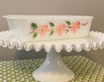 Vintage Fire King by Anchor Hocking Peach Blossom Loaf Pan - Pink Floral