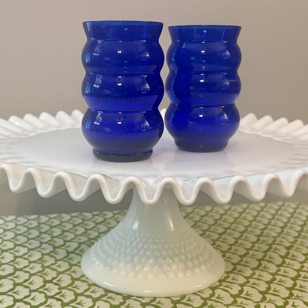 Par de vasos de burbujas Art Deco azul cobalto de 6 oz
