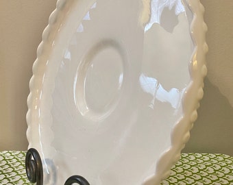 Vintage Fenton Milk Glass Hobnail 12.5" Round Chip and Dip Platter with Scalloped Edge