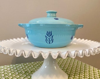 Vintage Cronin Blue Tulip Casserole with Lid, Cameron Clay, USA