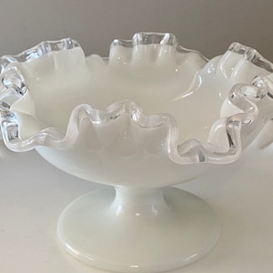 Old Colony Lace Plate & 2 Pedestal Bowls Set of 3 Decorated Scalloped Milk Glass Pieces