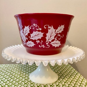 Vintage Hazel Atlas Burgundy Holly Berry Punch Bowl