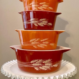 Pyrex Complete Autumn Harvest Round Casserole Set  471, 472, 473, 474, 475 - NO LIDS