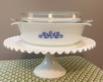 NEW OLD STOCK Vintage Anchor Hocking Fire King Oval 1.5 Qt Casserole with Lid - Blue Cornflowers