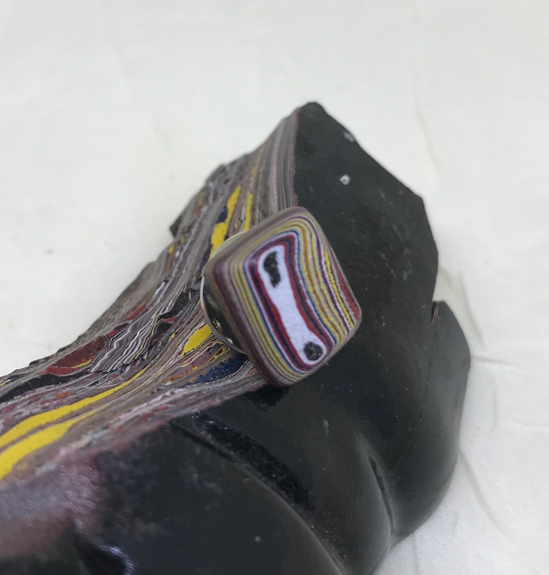 Men/'s Birthday Corvette Fordite Tie Tack Sterling Silver Fordite Lapel Pin Square Colorful Fordite Cabochon Father/'s Day Gifts for Dad