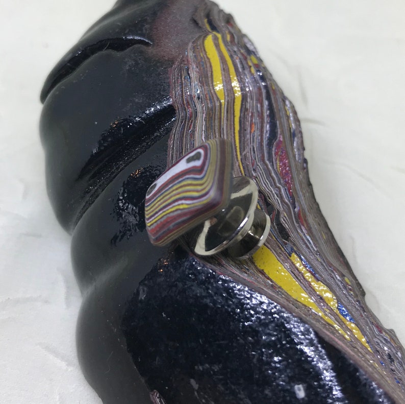 Men/'s Birthday Corvette Fordite Tie Tack Sterling Silver Fordite Lapel Pin Square Colorful Fordite Cabochon Father/'s Day Gifts for Dad