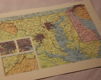 Vintage Map Print Maryland and Delaware