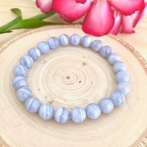 Restore Balance and Peace/Genuine Chalcedony Bracelet/Elastic Bracelet/Natural Gemstone Bracelet/Blue Lace Agate Bracelet/Reiki Charged/Gift