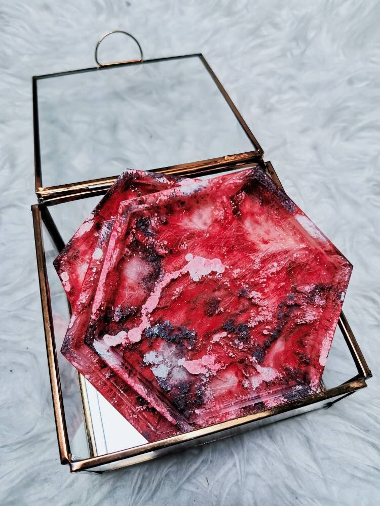 Lot de 4 Sous Verre Red Granit Hex