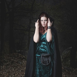 Black Wool Hooded Cloak - Long Hood - Cloaks and Capes - MAKE TO ORDER